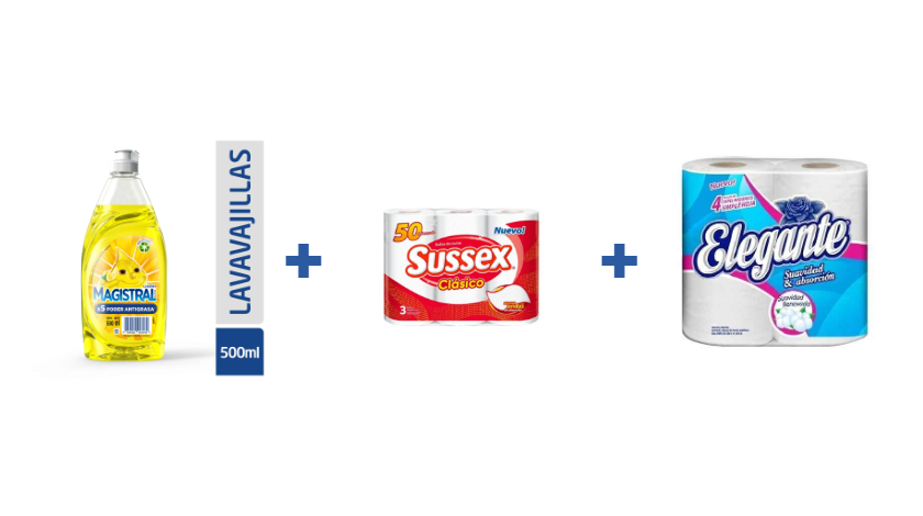 Combo Limpieza: detergente, rollo y papel